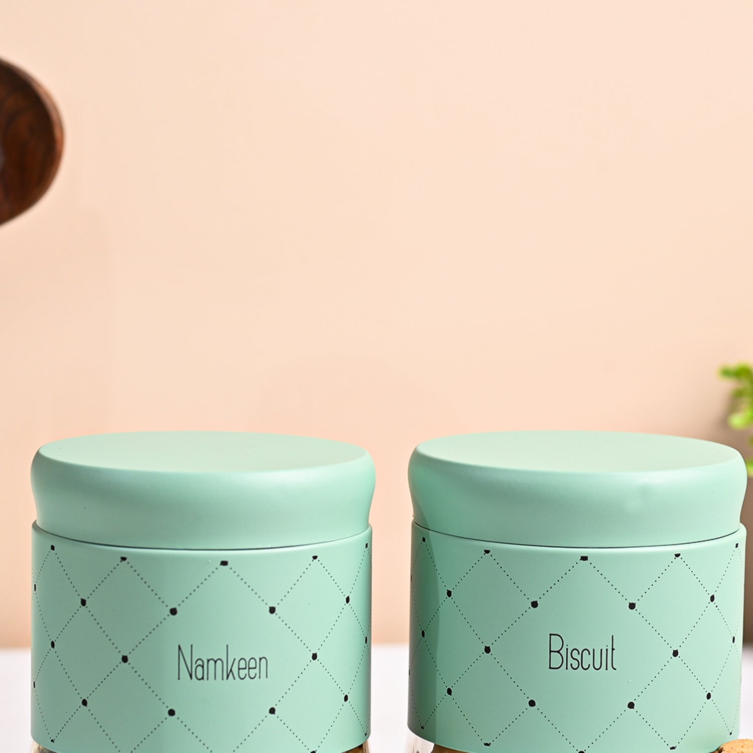 VON CASA Turquoise Argyle Biscuit & Namkeen Jar Set