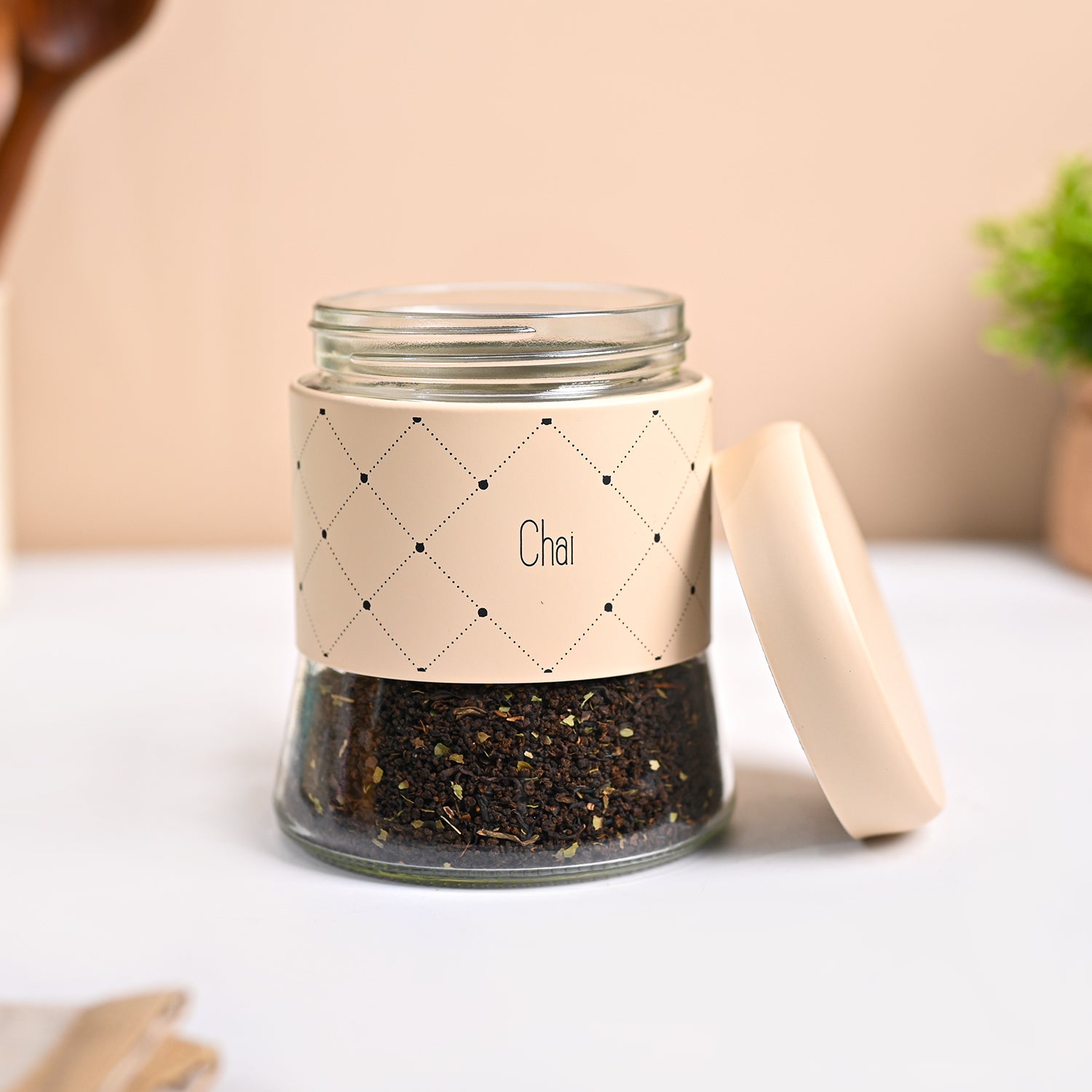 VON CASA Peach Argyle Chai & Cheeni Jar Set