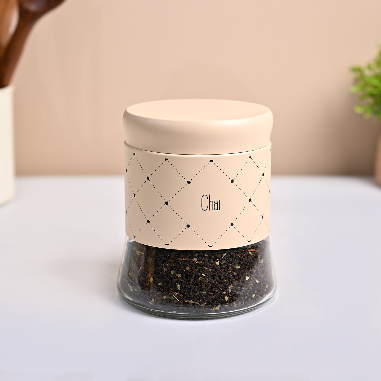 VON CASA Peach Argyle Chai & Cheeni Jar Set