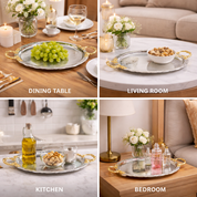 MARKET99 Glossy Oval Decorative Tray with Gold/Silver Handles