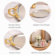 MARKET99 Glossy Oval Decorative Tray with Gold/Silver Handles