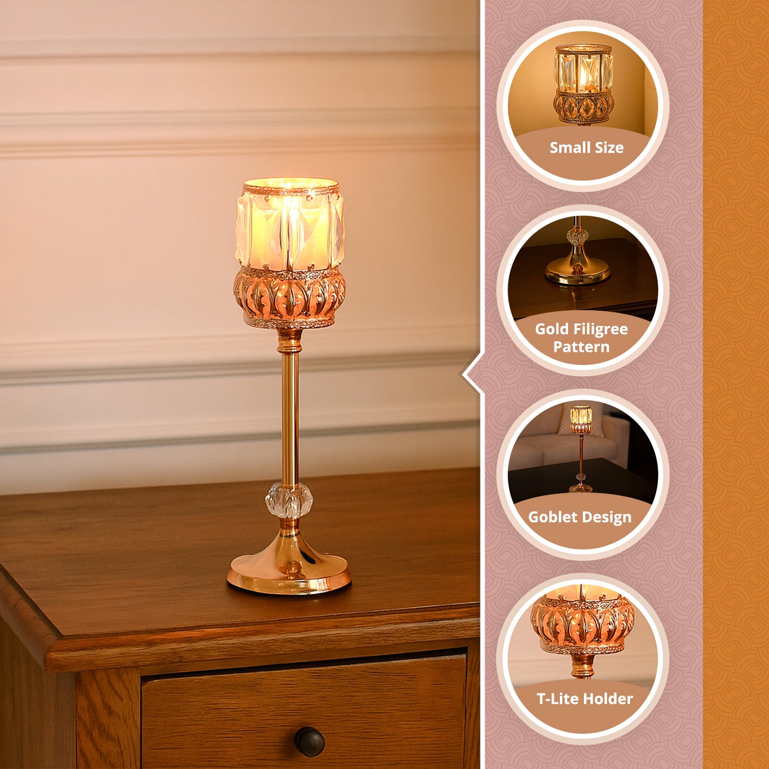VON CASA Small Golden Filigree T-Light Holder