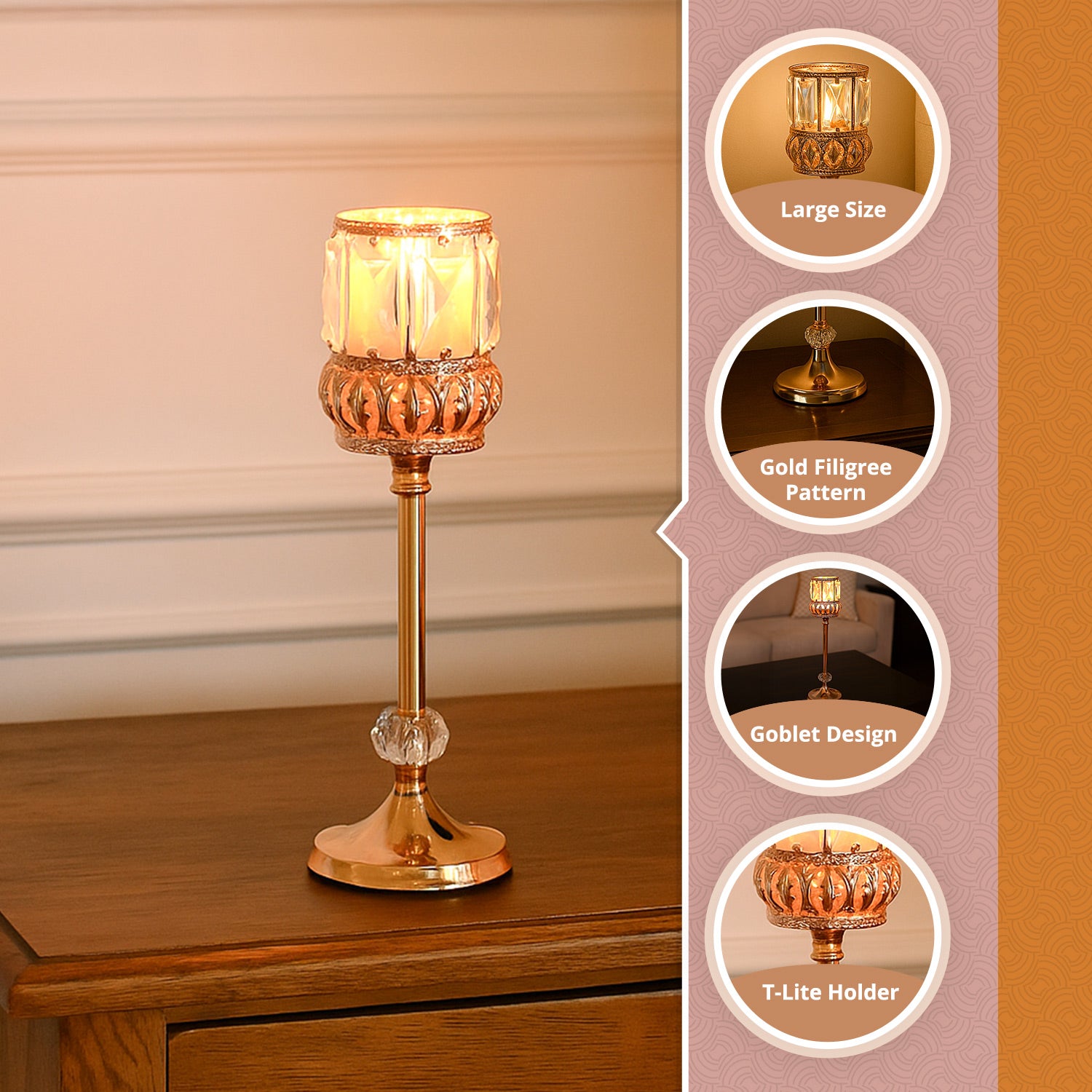 VON CASA Large Golden Filigree T-Light Holder