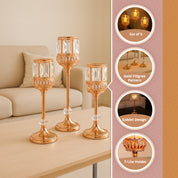 VON CASA Golden Filigree T-Light Holder - Set of 3