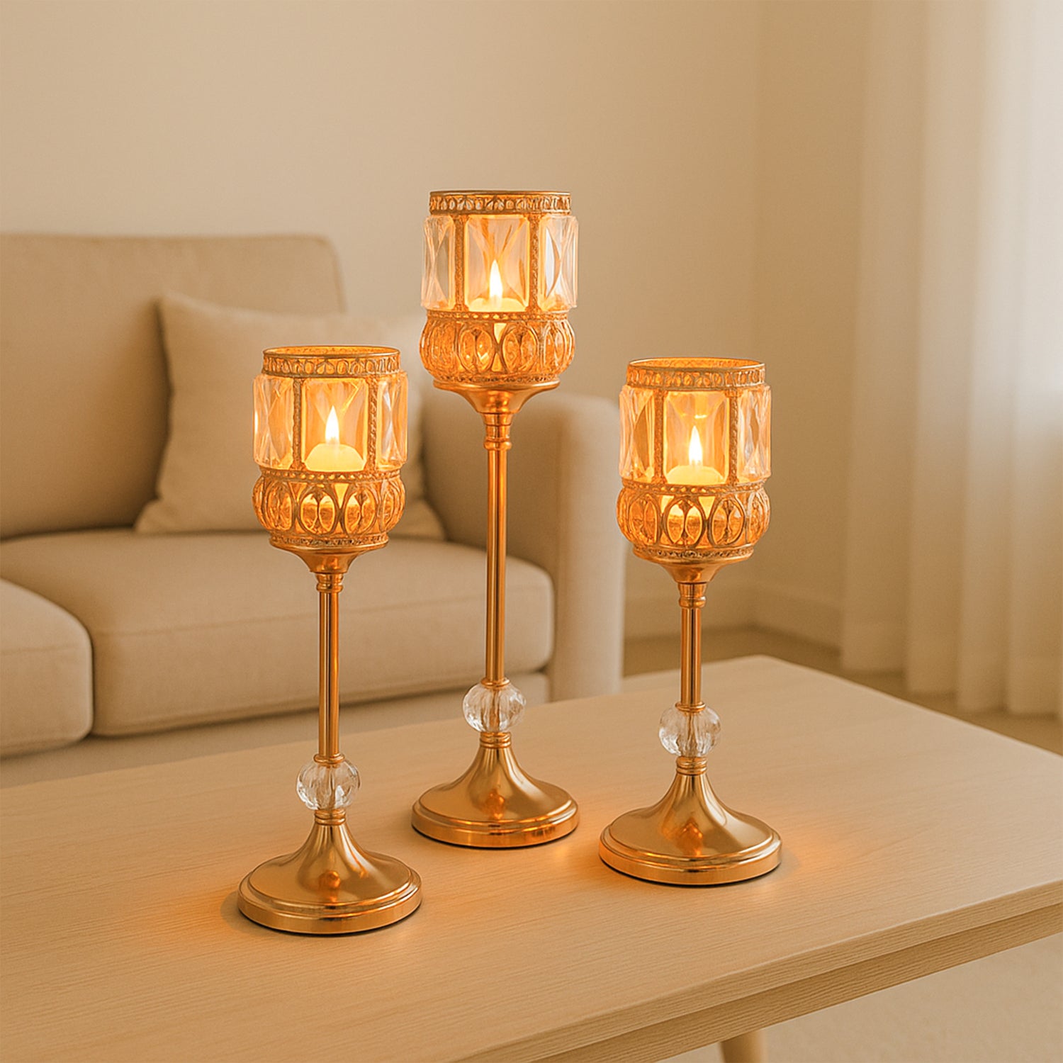 VON CASA Golden Filigree T-Light Holder - Set of 3