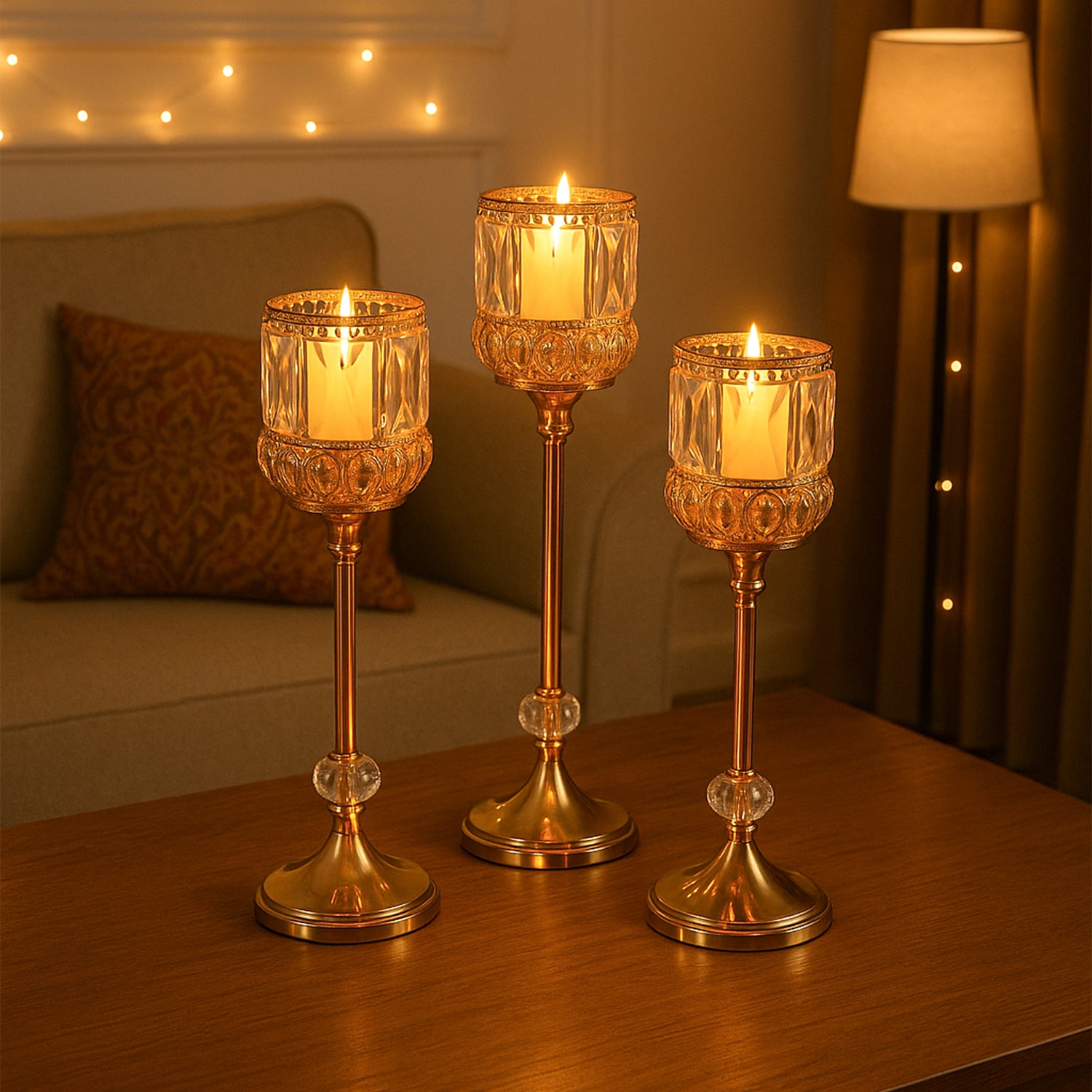 VON CASA Golden Filigree T-Light Holder - Set of 3