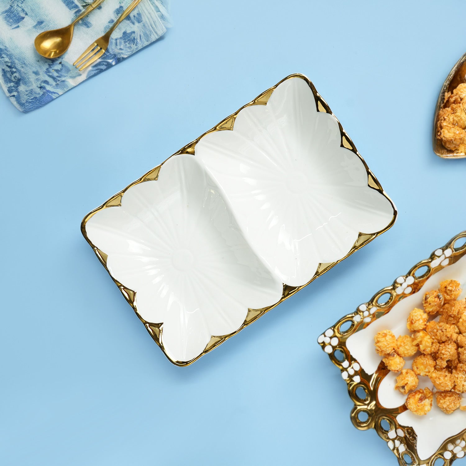 VON CASA Scalloped Ceramic Dish With 2 Compartment