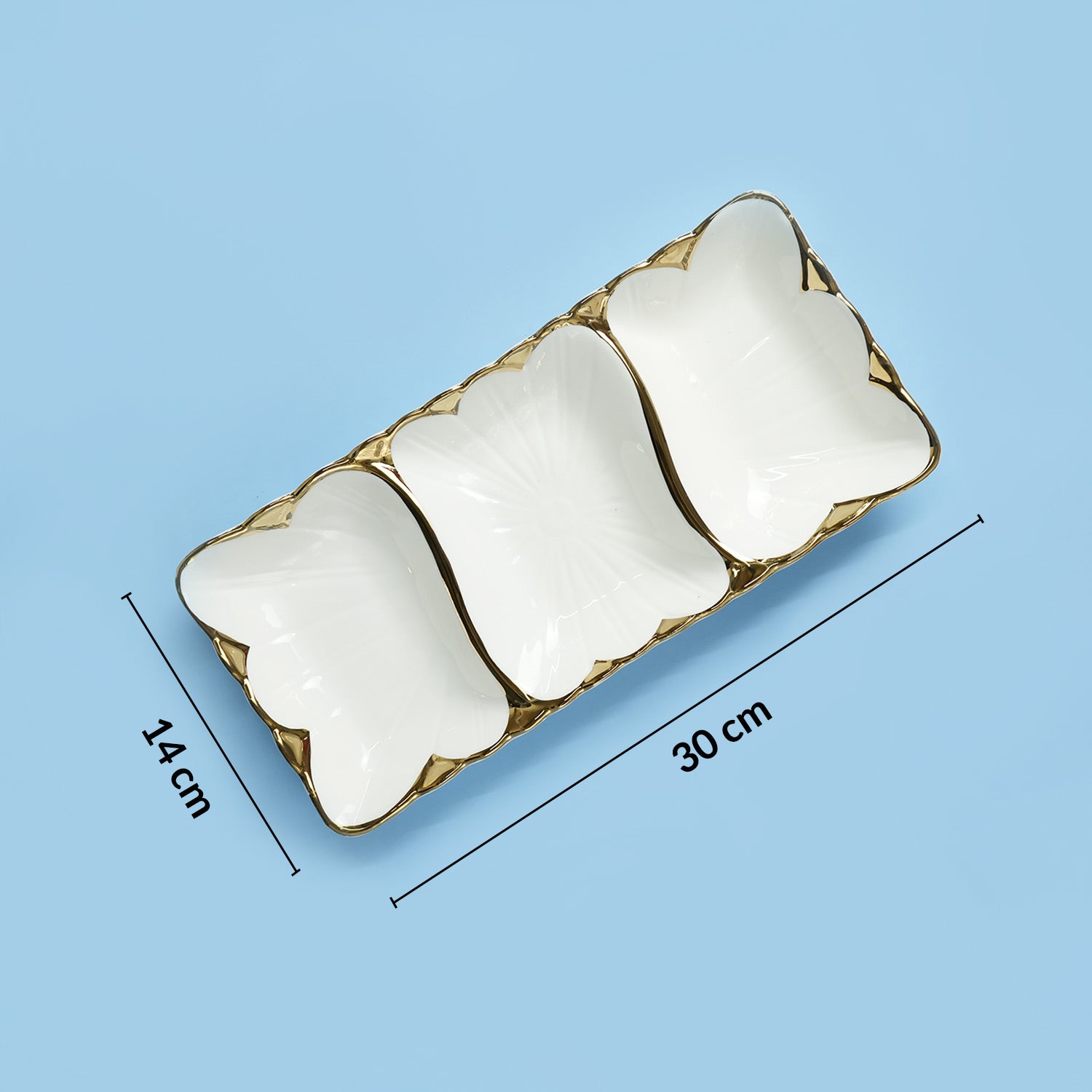 VON CASA Scalloped Ceramic 3-Compartment Serving Dish