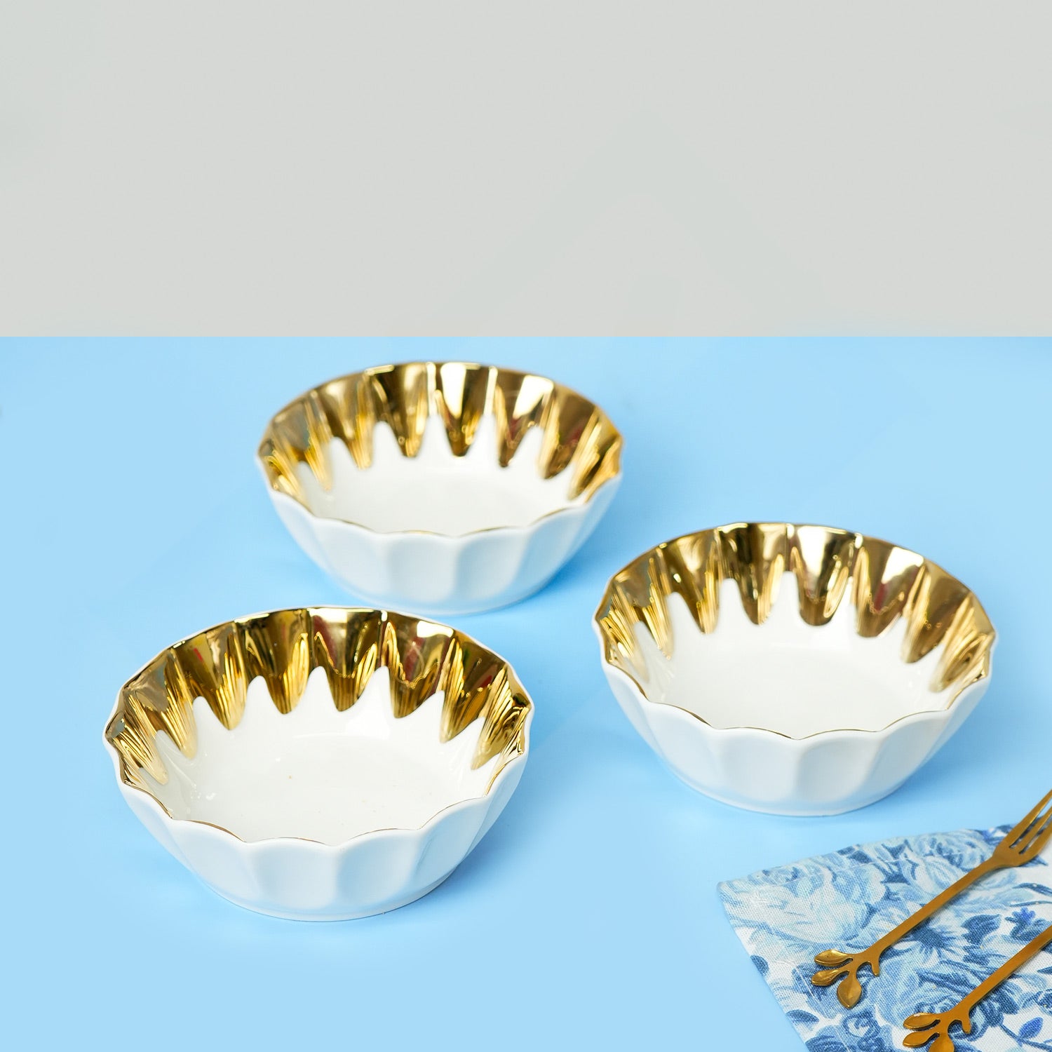 VON CASA Scalloped Ceramic Bowl Gift Set (Set Of 3)