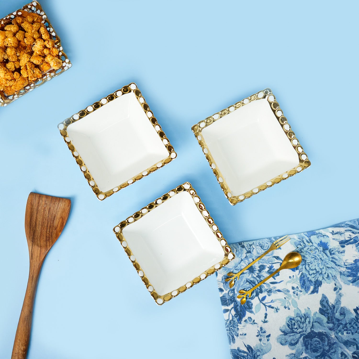 VON CASA Scalloped Ceramic Rectangular Bowl Gift Set (Set Of 3)