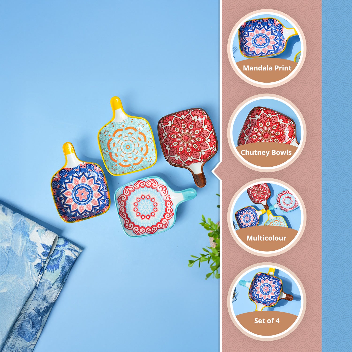 VON CASA Pad Ceramic Chutney Bowls (Set Of 4)