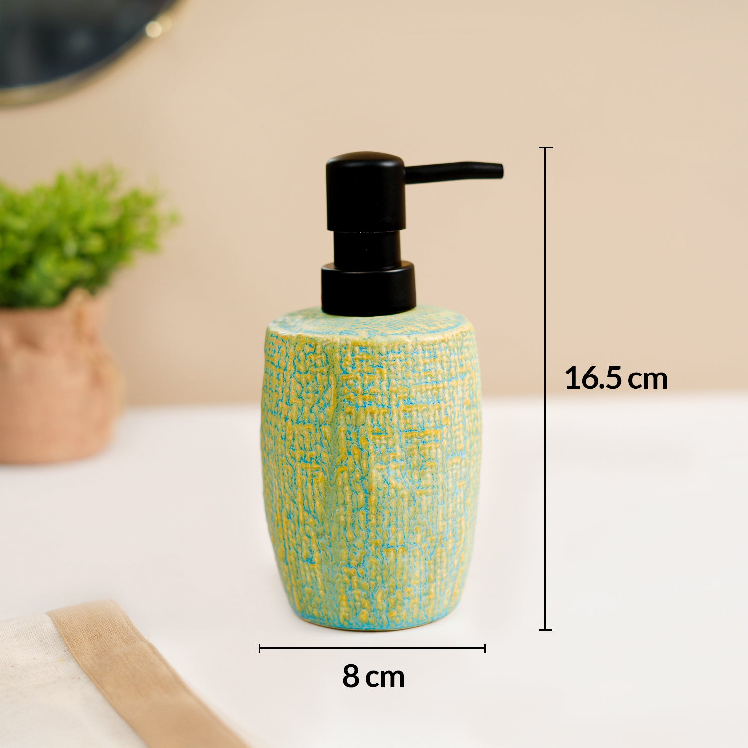 VON CASA Teal Green Wave Ceramic Bathroom Set (Set Of 2)