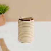 VON CASA Fine-Lined Ceramic Tooth Brush Holder (White & Brown)