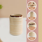 VON CASA Fine-Lined Ceramic Tooth Brush Holder (White & Brown)