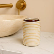 VON CASA Fine-Lined Ceramic Tooth Brush Holder (White & Brown)
