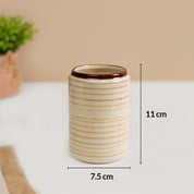 VON CASA Fine-Lined Ceramic Tooth Brush Holder (White & Brown)