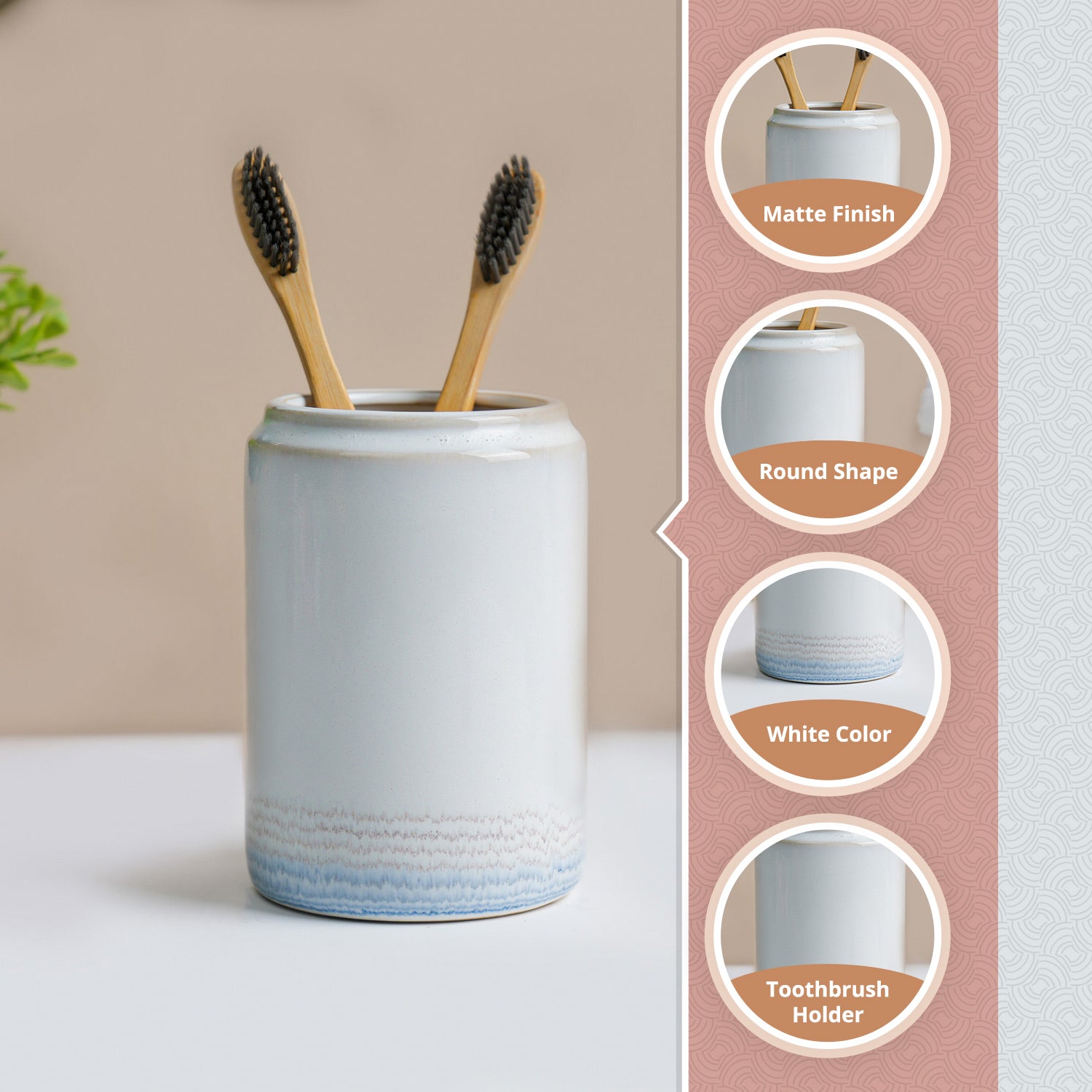 VON CASA Fine-Lined Ceramic Tooth Brush Holder (White)