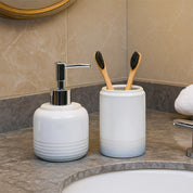 VON CASA Fine-Lined White Ceramic Bathroom Set (Set Of 2)