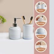 VON CASA Fine-Lined White Ceramic Bathroom Set (Set Of 2)