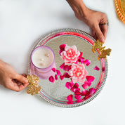 MARKET99 Ornate Rim Decorative Tray with Silver & Gold Handles