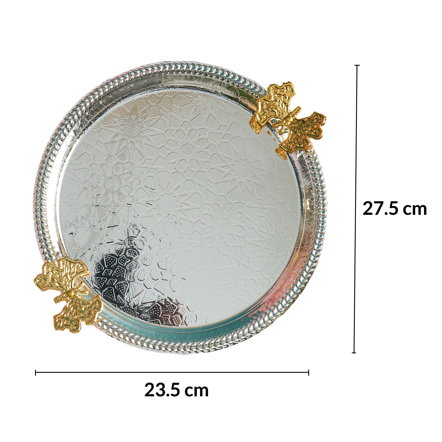 MARKET99 Ornate Rim Decorative Tray with Silver & Gold Handles