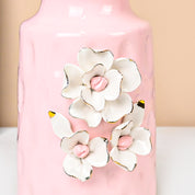 MARKET99 Pink Ceramic Floral Appliques Design with Glossy Finish