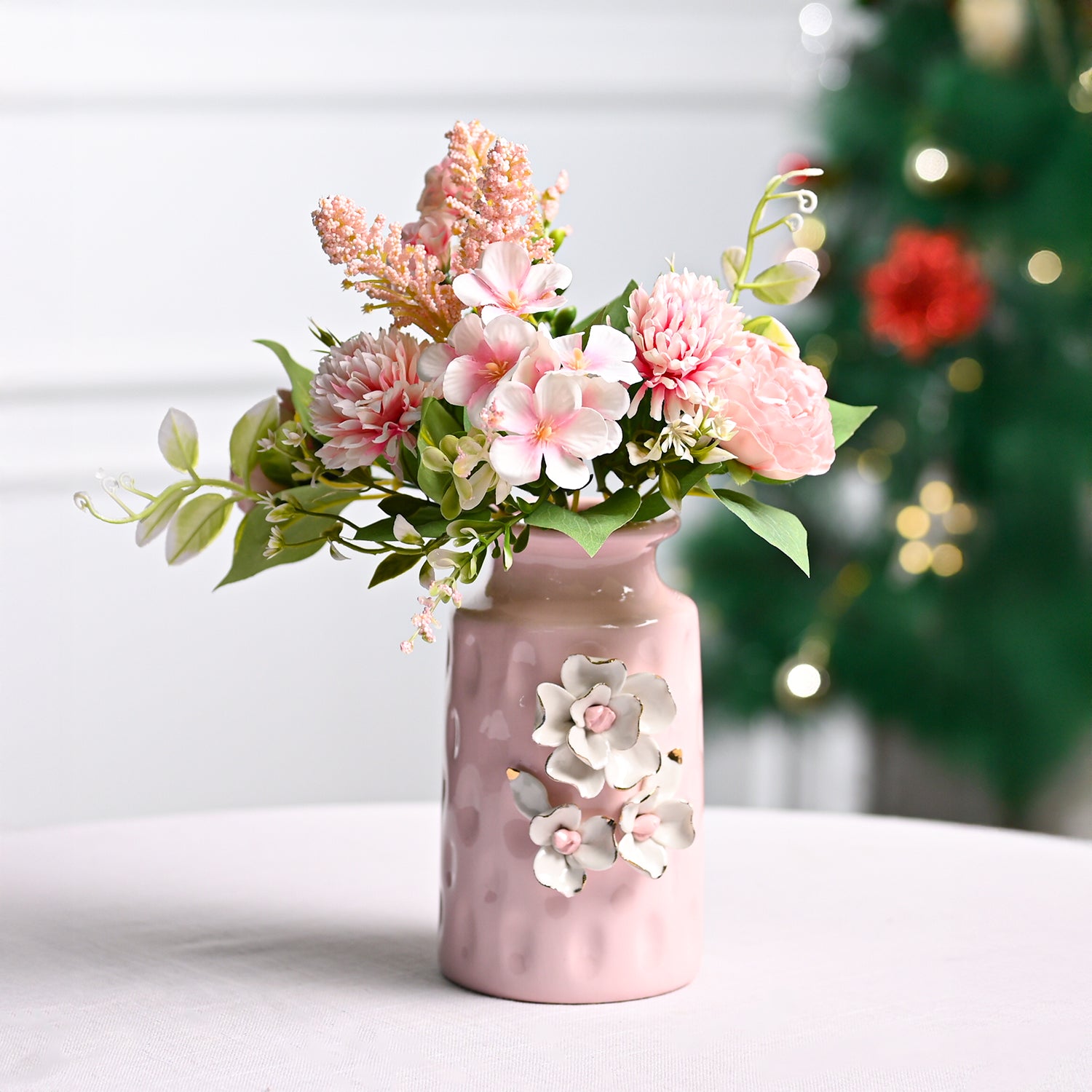 MARKET99 Pink Ceramic Floral Appliques Design with Glossy Finish