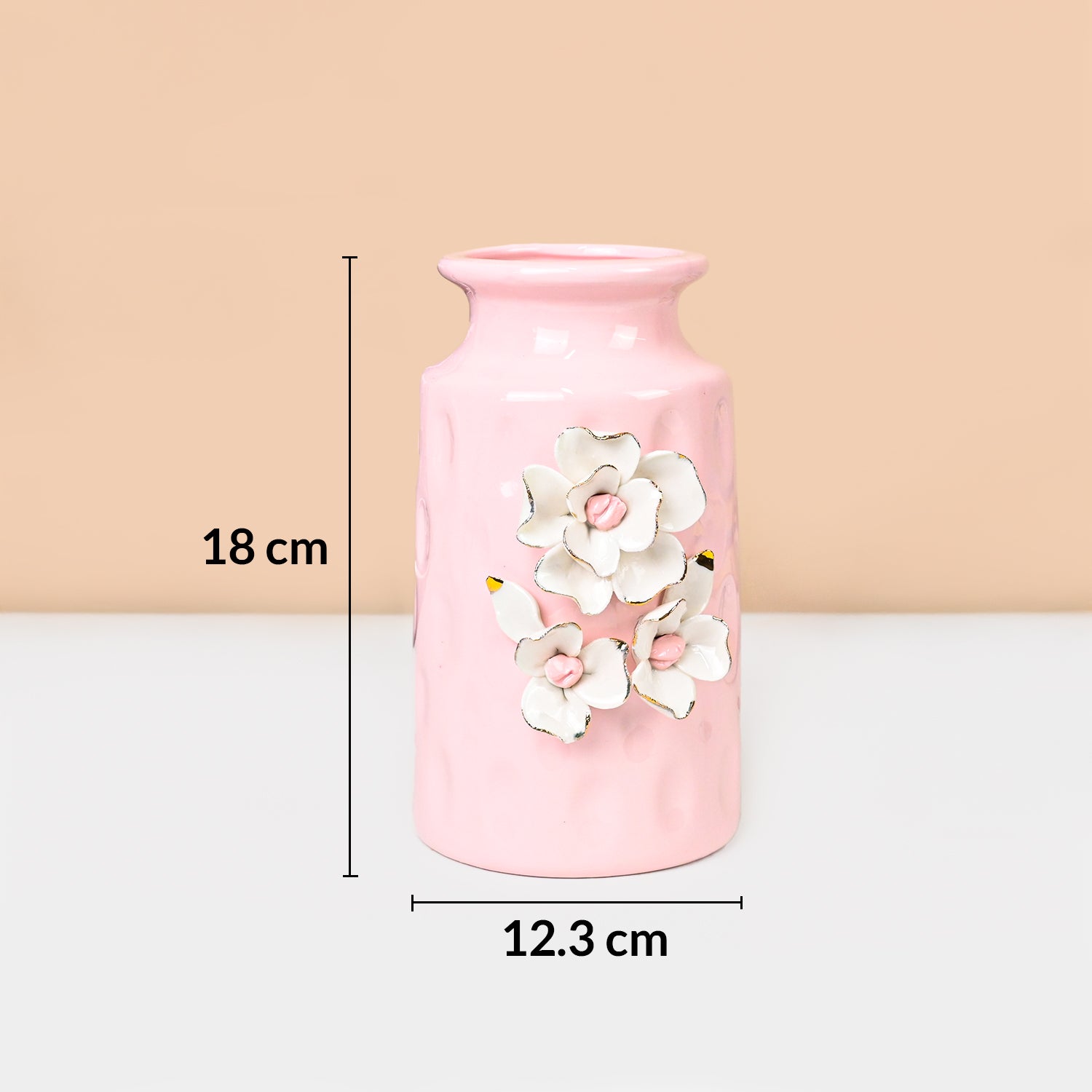MARKET99 Pink Ceramic Floral Appliques Design with Glossy Finish