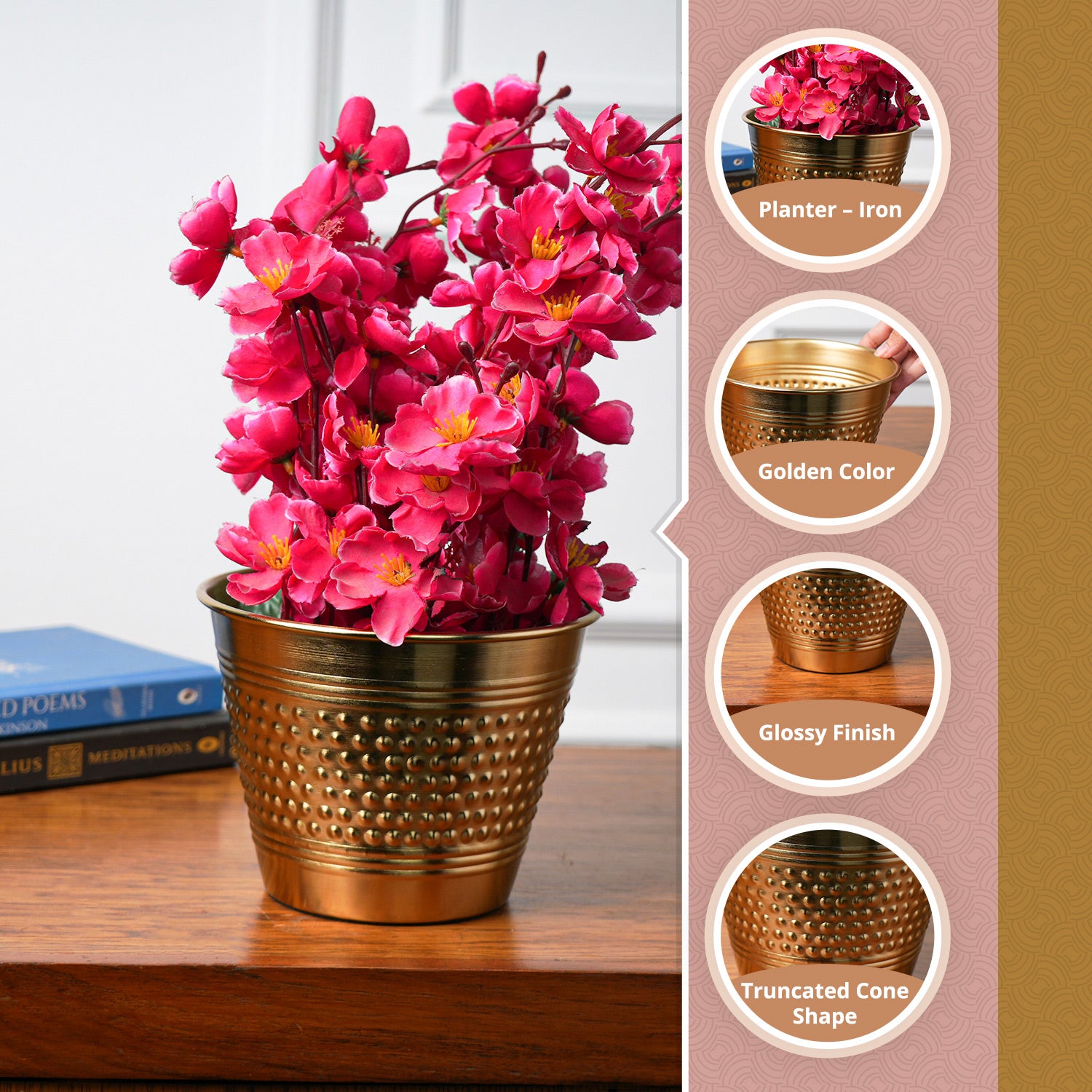 VON CASA Golden Iron Dotted Embossed Planter