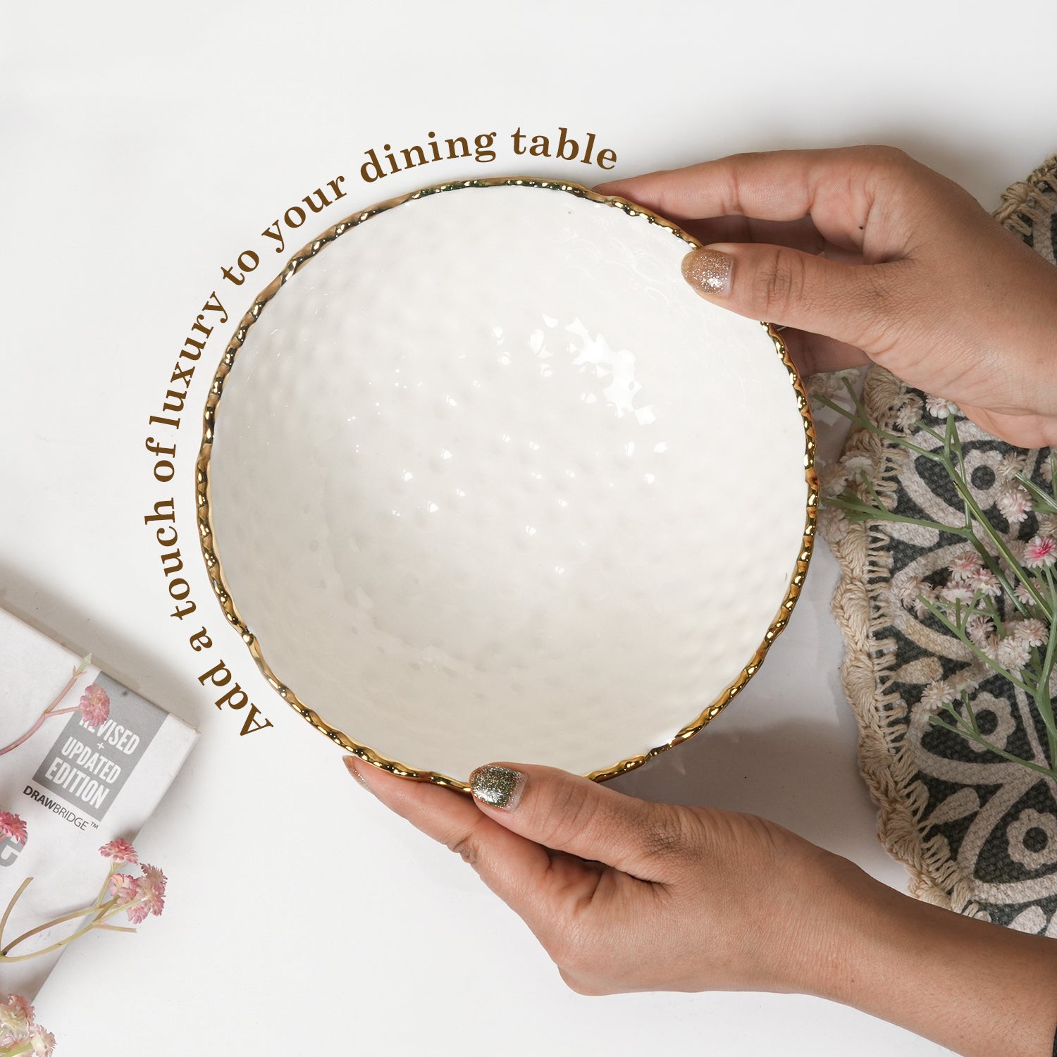 Antique Off White Ceramic Round Serving Dish - 18 x 18 x 7CM