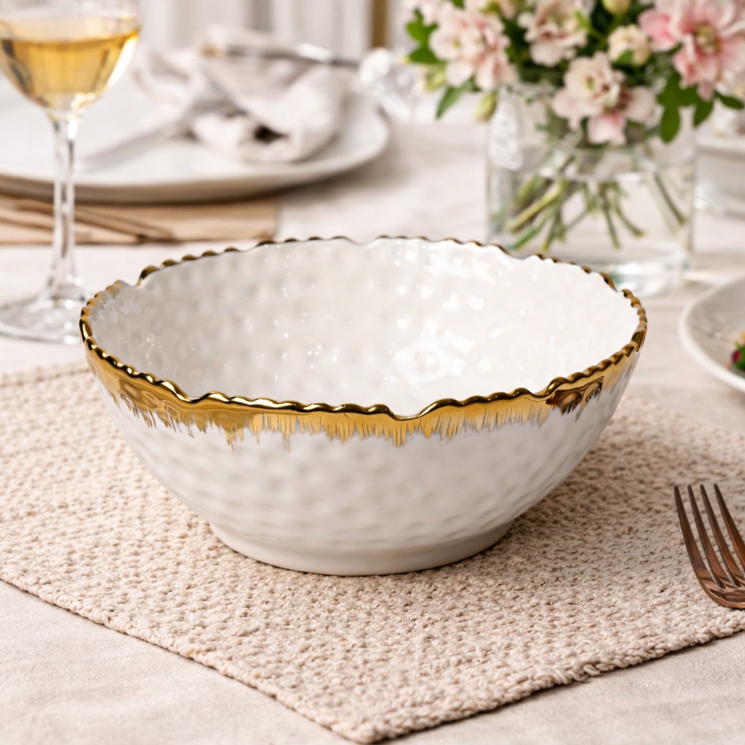 Antique Off White Ceramic Round Serving Dish - 18 x 18 x 7CM