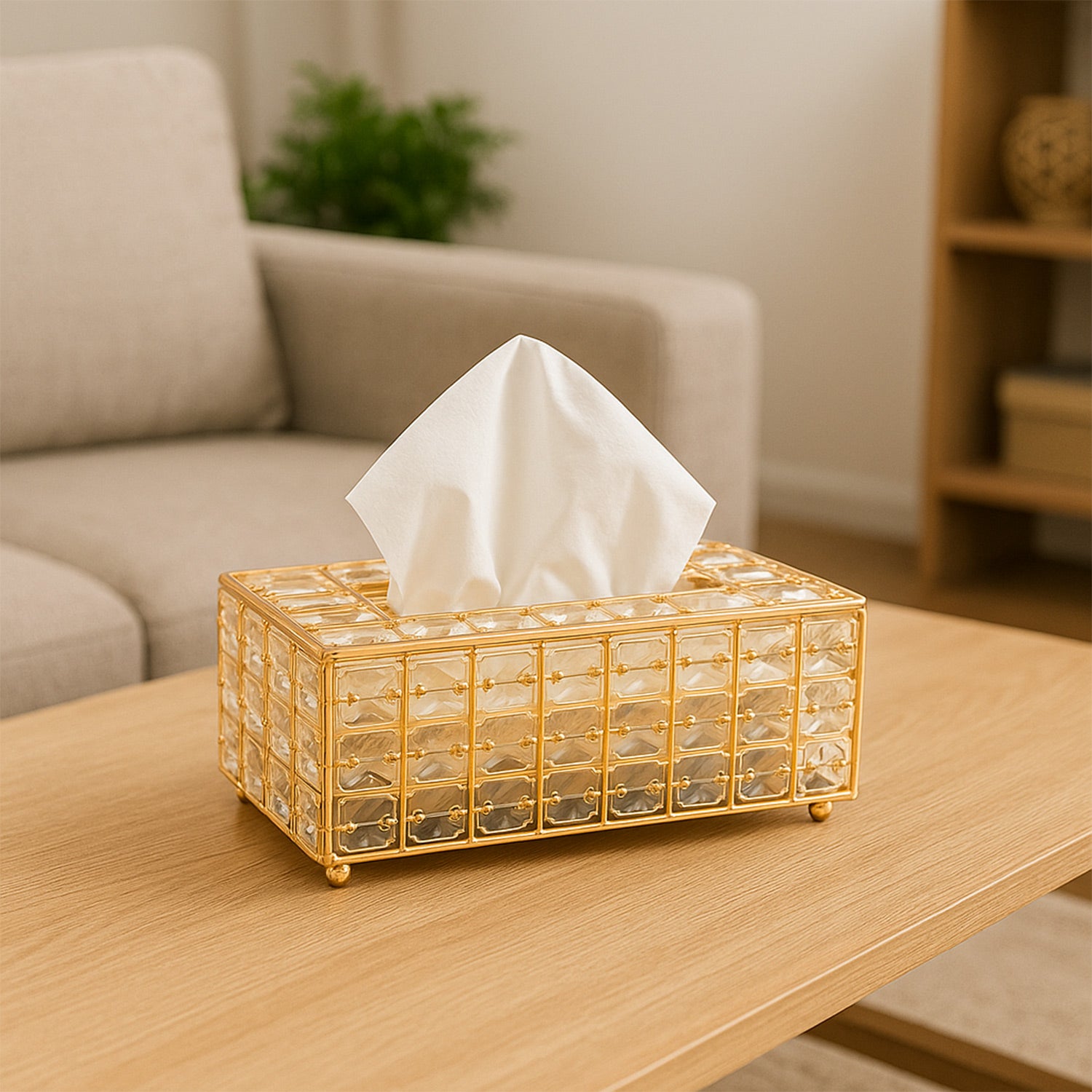 Golden Crystal Glass Tissue Box - Rectangle Shape