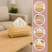 Golden Crystal Glass Tissue Box - Rectangle Shape