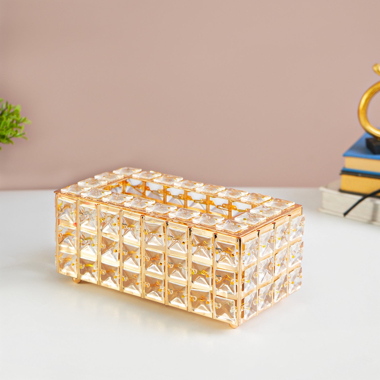 Golden Crystal Glass Tissue Box - Rectangle Shape