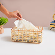 Golden Crystal Glass Tissue Box - Rectangle Shape
