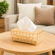 Golden Crystal Glass Tissue Box - Rectangle Shape