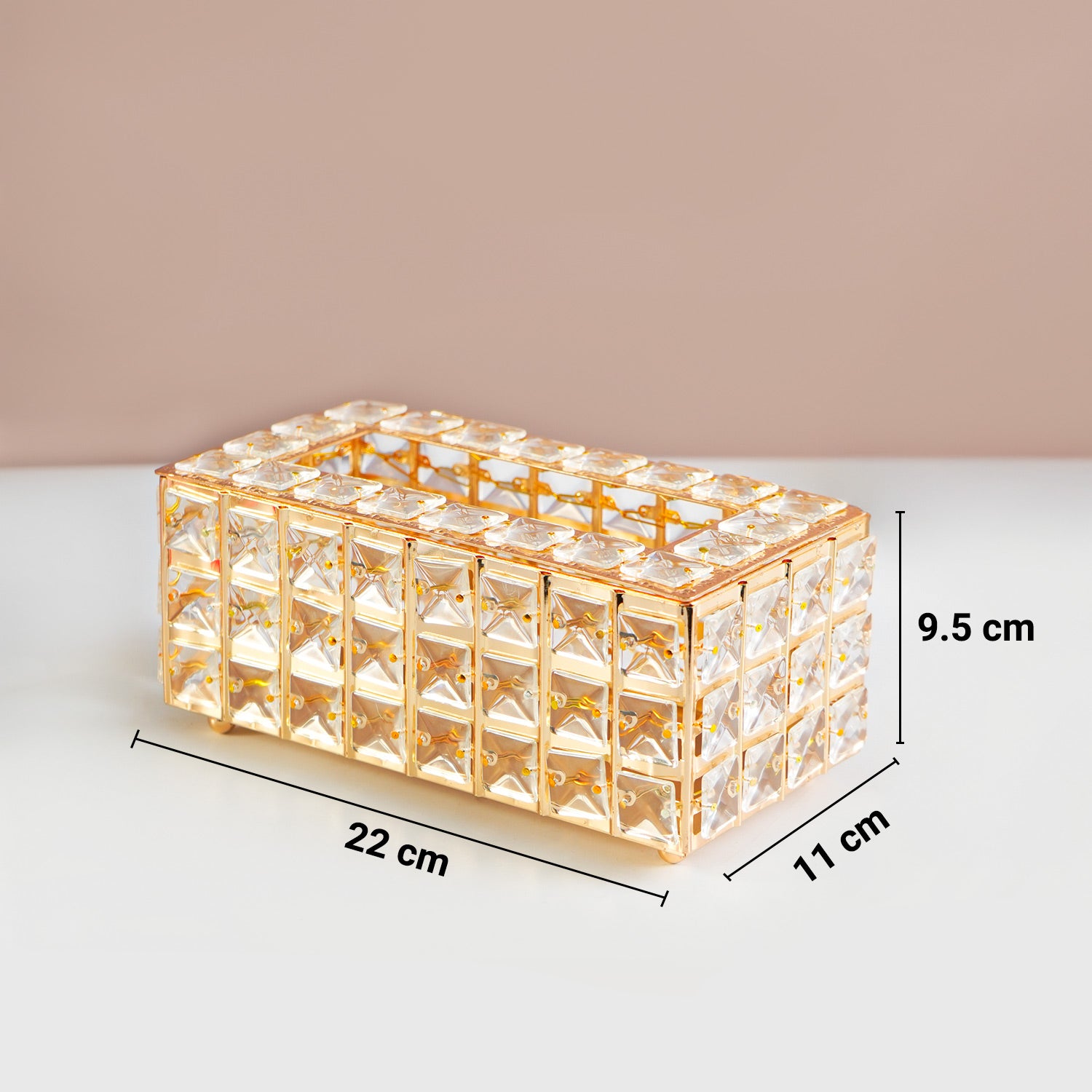 Golden Crystal Glass Tissue Box - Rectangle Shape