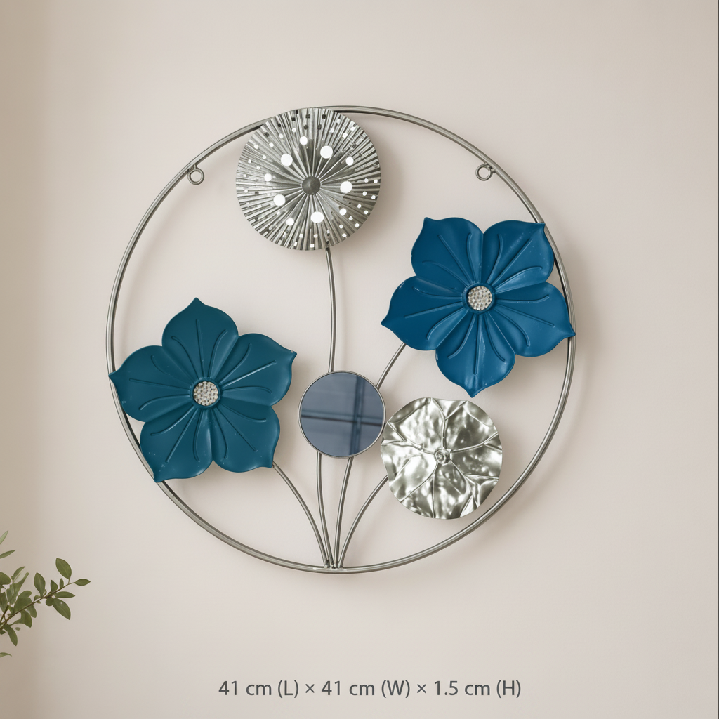 Golden & Blue Round Sunflower Wall Plaque