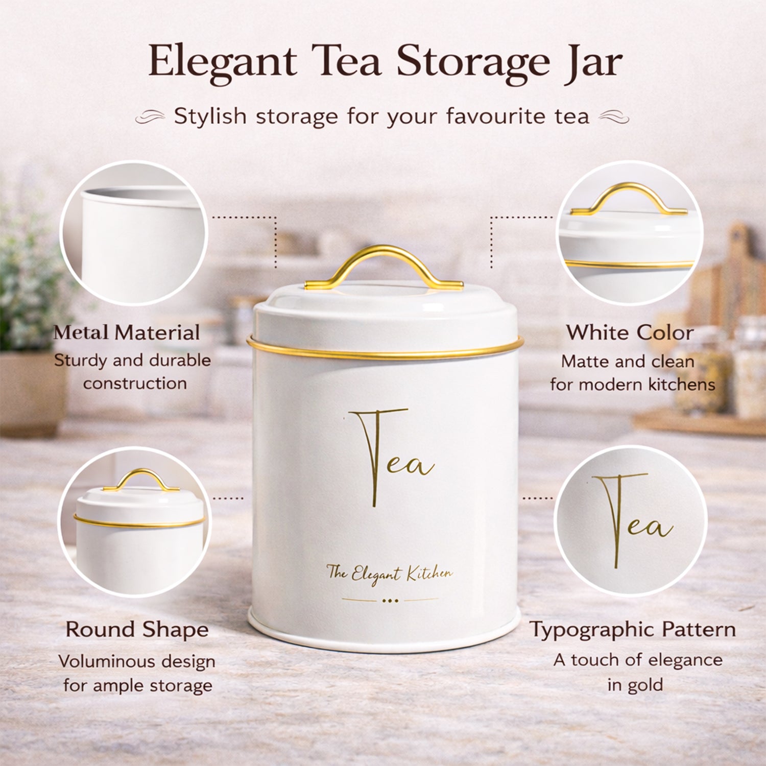 VON CASA White Iron Tea Storage Jar - 1100 mL