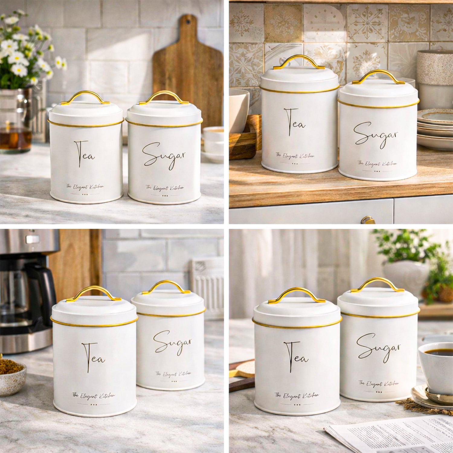 VON CASA White Iron Tea & Sugar Storage Jar Set - 2 Pcs, 1100mL