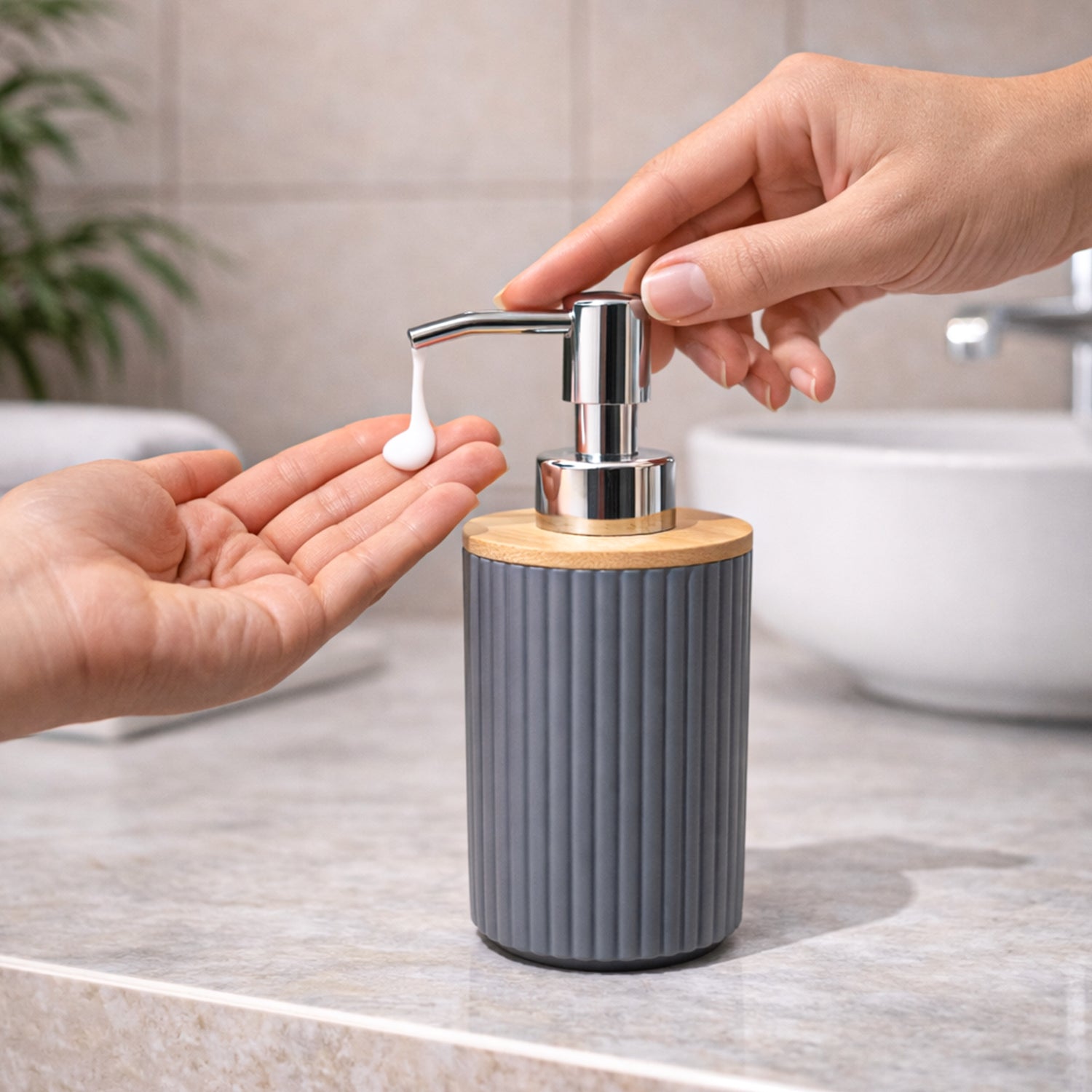 VON CASA Grey Ceramic Bathroom Set - 4 Pcs, 350mL