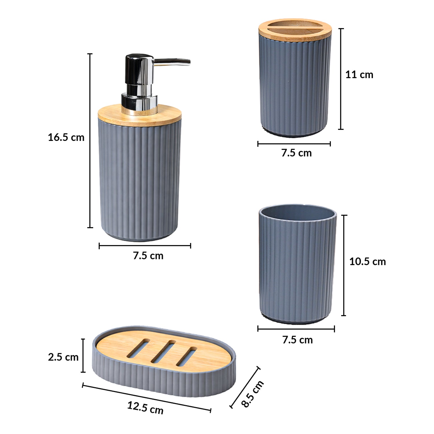 VON CASA Grey Ceramic Bathroom Set - 4 Pcs, 350mL