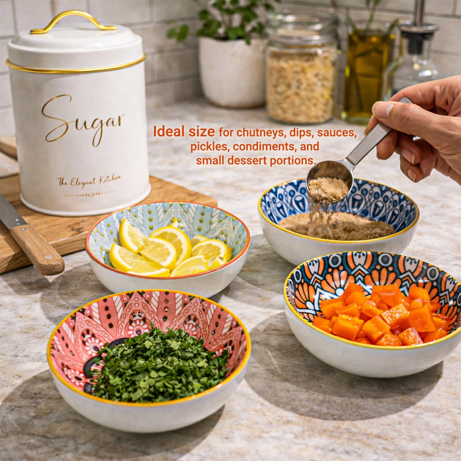 VON CASA Multi-Color Ceramic Chutney Bowl Set - 4 Pcs, 90mL Each