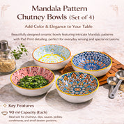 VON CASA Multi-Color Ceramic Chutney Bowl Set - 4 Pcs, 90mL Each