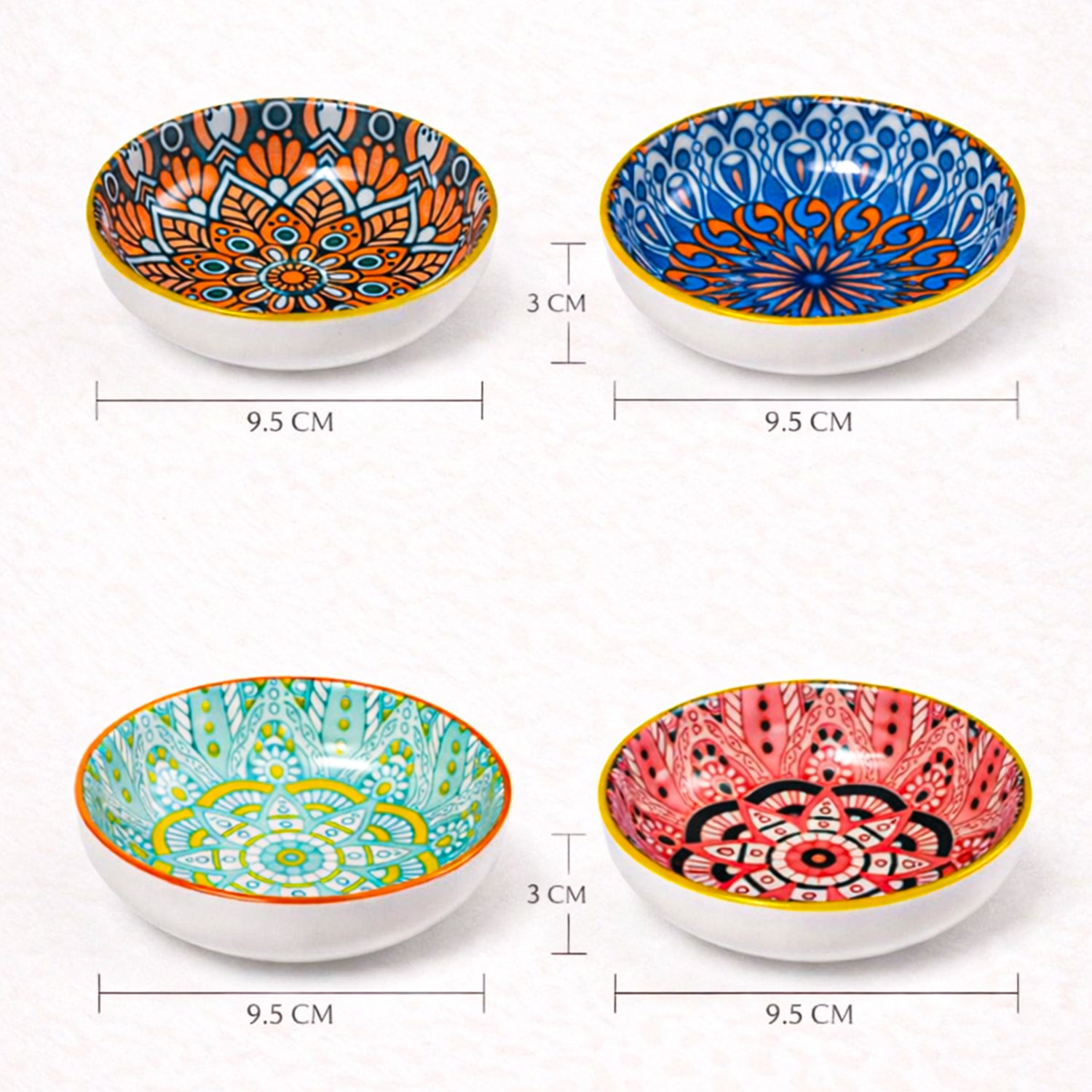 VON CASA Multi-Color Ceramic Chutney Bowl Set - 4 Pcs, 90mL Each