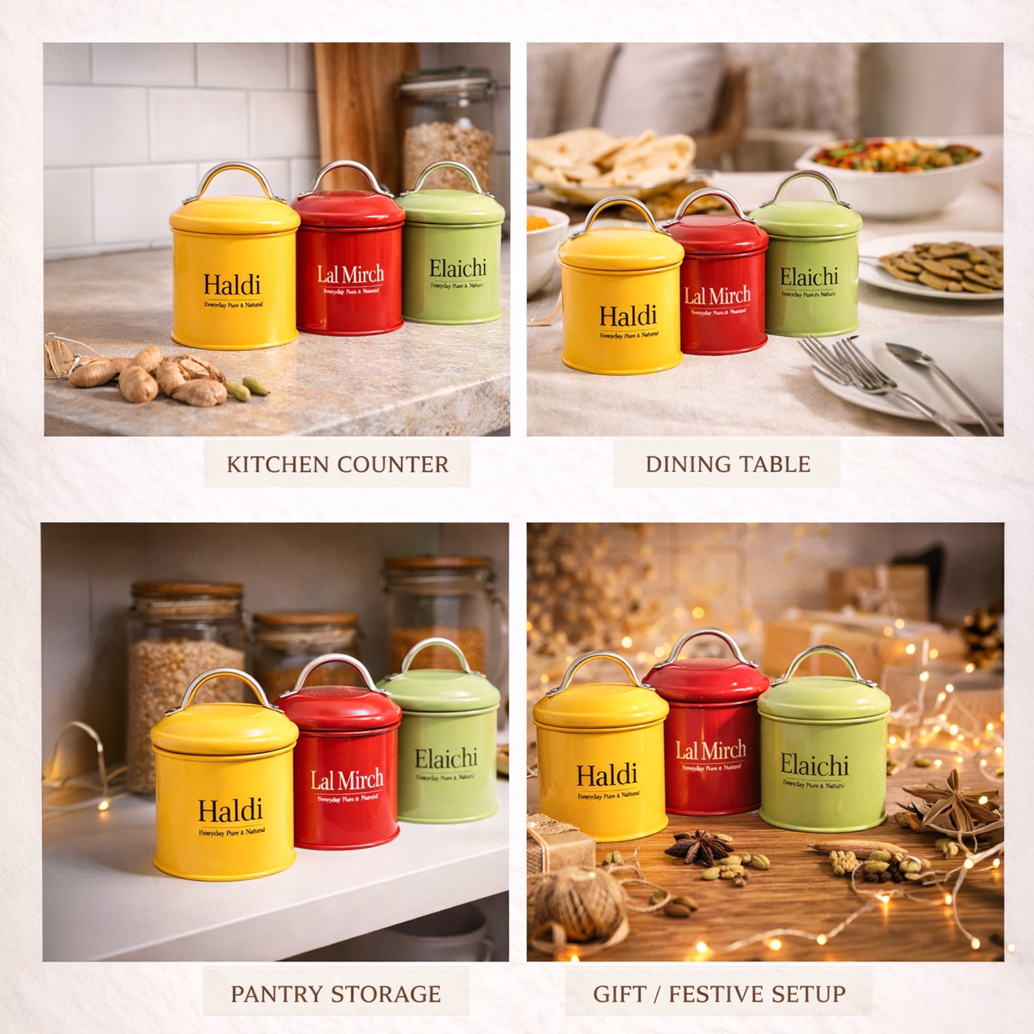 VON CASA Multi-Color Galvanised Iron Spice Storage Set - 6 Pcs, 250mL