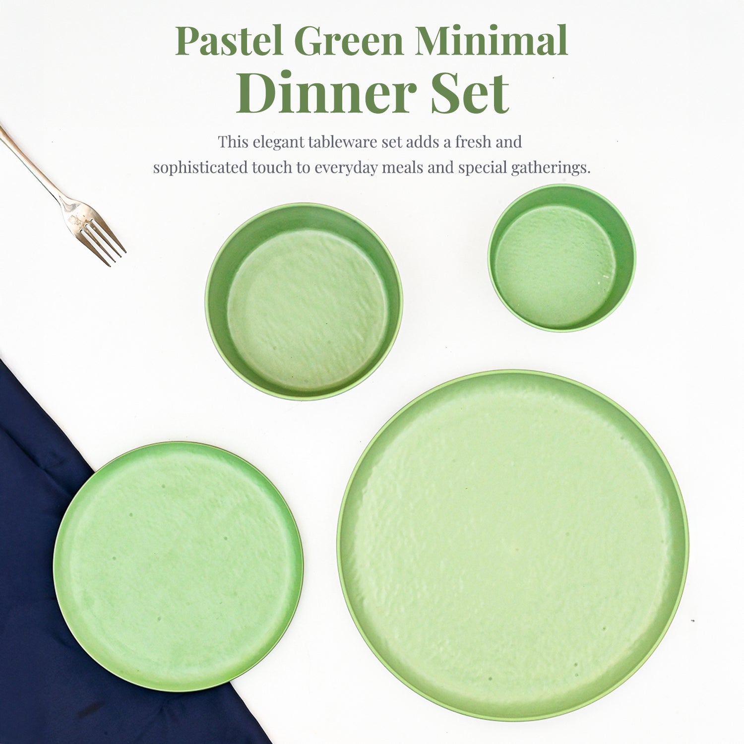 VON CASA Hammered Green Dinner Set – 20 Pcs