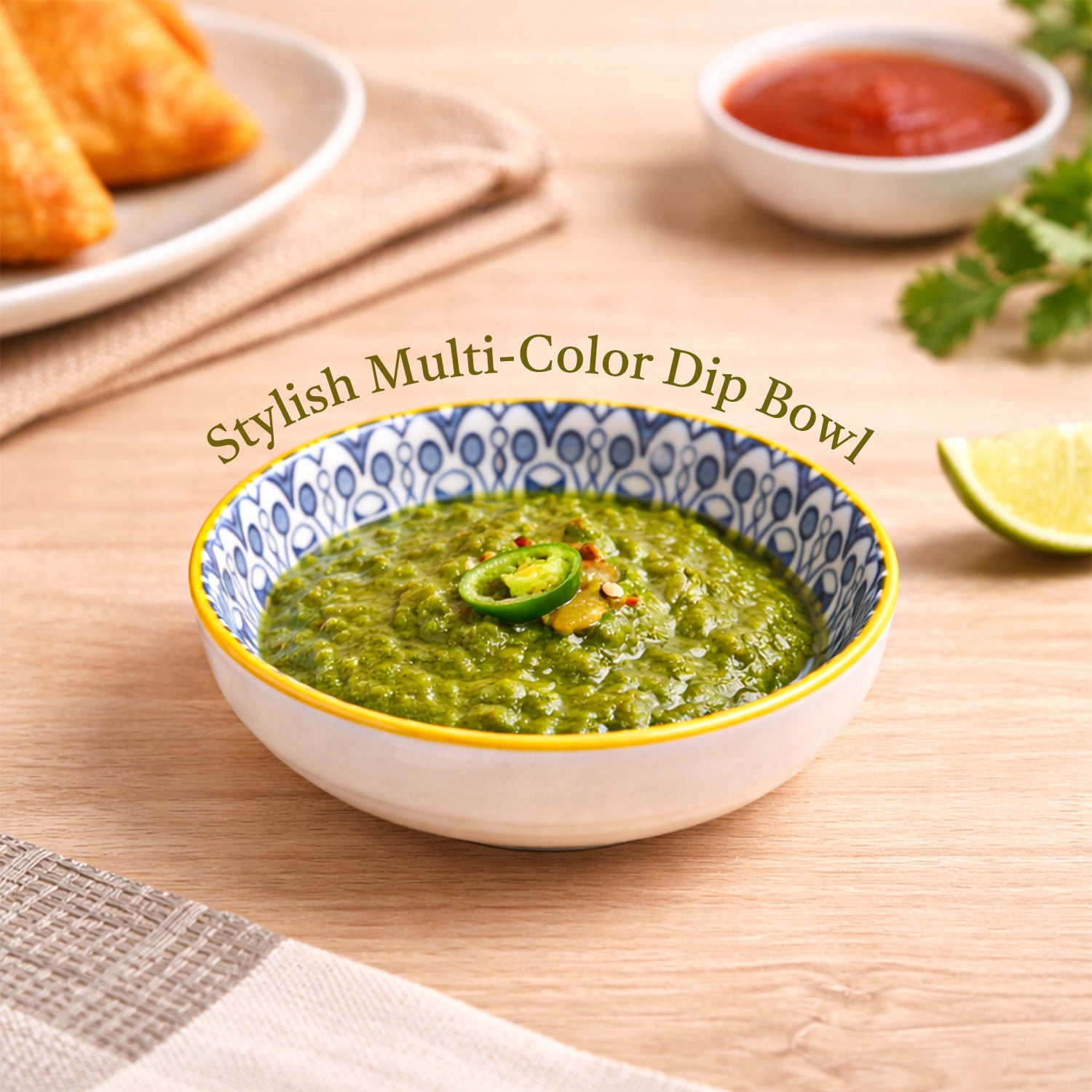 VON CASA Multicolor Mandala Pad-Printed Ceramic Dip Bowls (90ml) – Round Glossy Artisan Serving Set