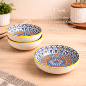 VON CASA Multicolor Mandala Pad-Printed Ceramic Dip Bowls (90ml) – Round Glossy Artisan Serving Set
