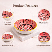 Von Casa Red Mandala Printed 90ml Mini Bowl Set (4 Pieces) – Glossy Ceramic Dip & Chutney Bowls